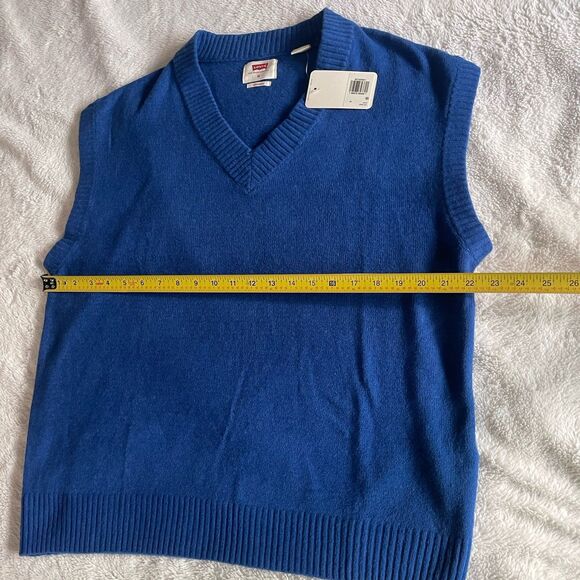 Levi's Sweater Vest Royal Blue Knit Pull Over Mens Medium Cotton Vneck Sz M NWT - Picture 2 of 7